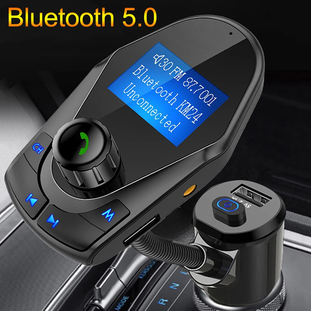 

JINSERTA Bluetooth 5.0 FM Transmitter Handsfree Car Mp3 Player Power On-Off Dual USB Port Quick Charger 3.5mm AUX Audio Receiver