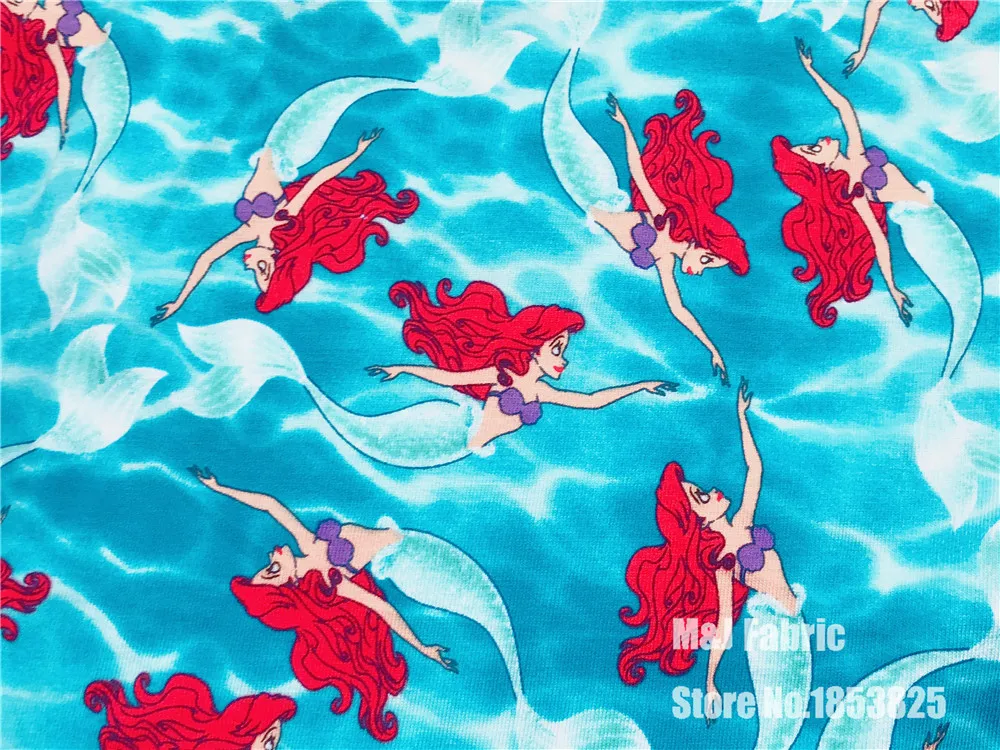 

50*145cm Ocean Princess Mermaid Soft stretch knit LYCRA Cotton fabric jersey fabric DIY baby quilting fabric