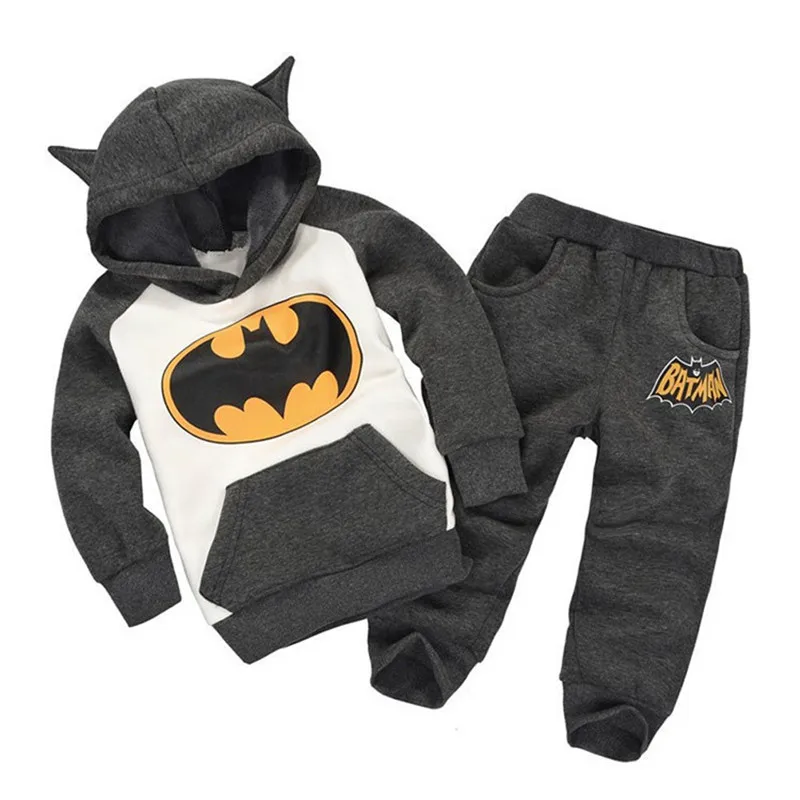 Одежда для маленьких мальчиков; осенняя одежда для младенцев; одежда для маленьких девочек с Бэтменом; хлопковый спортивный костюм для детей; Одежда для новорожденных - Цвет: Темно-серый
