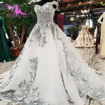 

AIJINGYU Unique Wedding Gowns Plus Size Beautiful Tule Crystal Cheap Near Me Gown Turkey Little White Dress