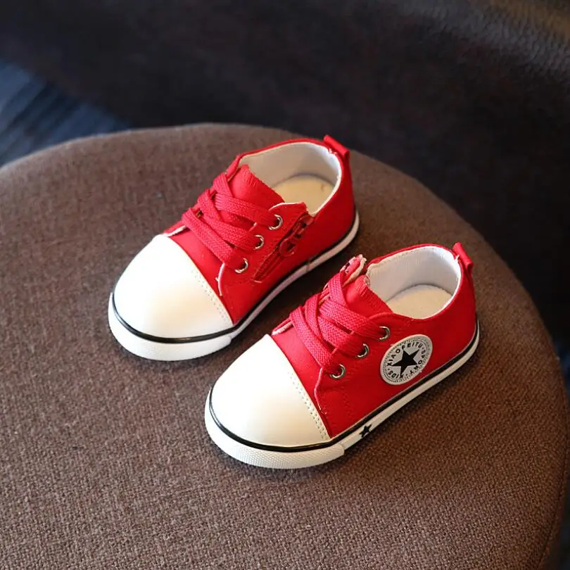 

Children Canvas Shoes For Kids Boys Shoes Red Girls Sneakers Flat High Side Zipper Casual Baby Shoes EU 21-25