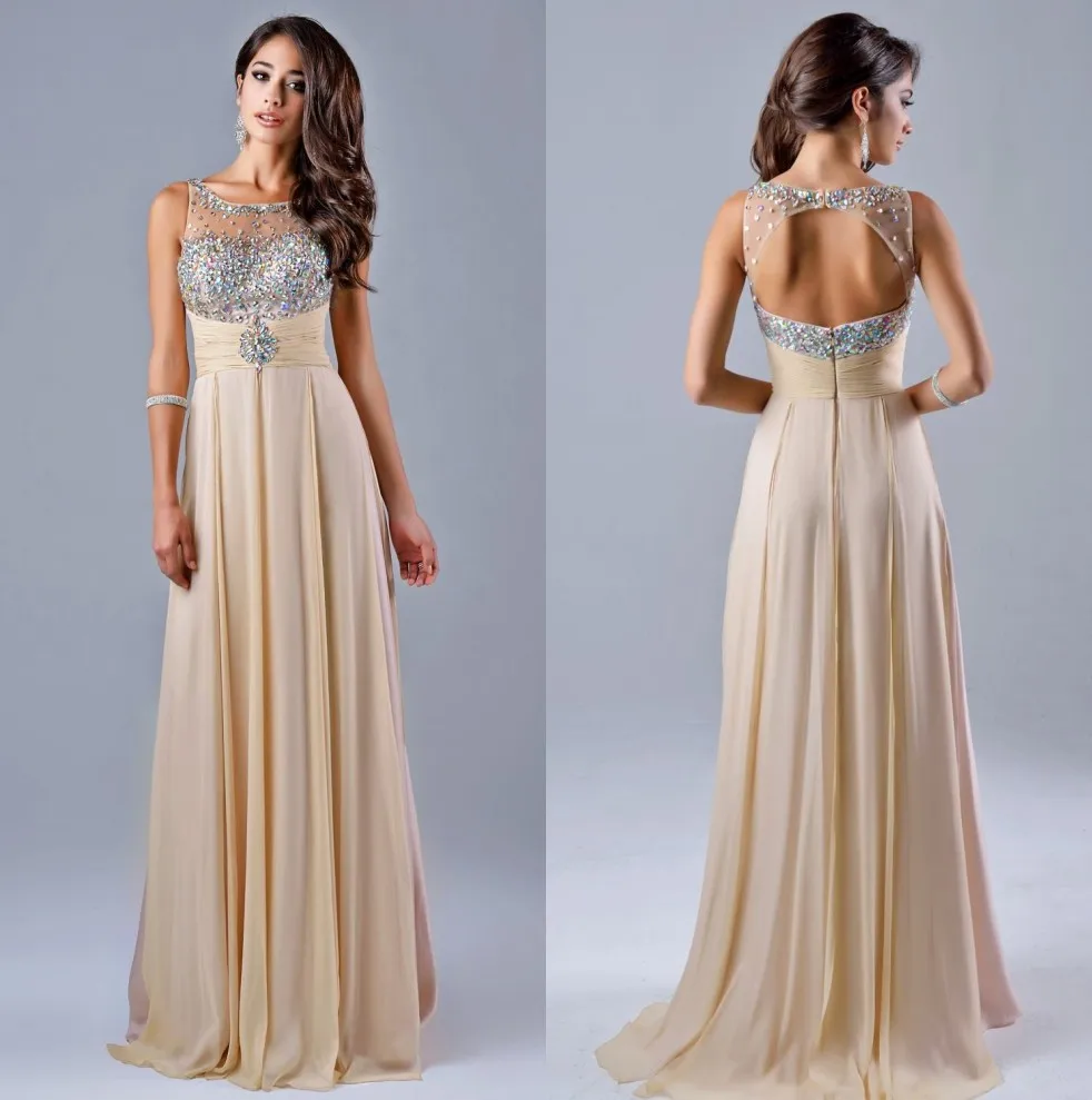 Formal Party Dress Open Back Sparkly Crystals Beads Champagne ...