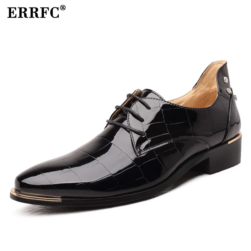 ERRFC Luxury Men Red Leather Shoes Fashion Leisure Lace Up Rivets Black Wedding Shoes Men Party 