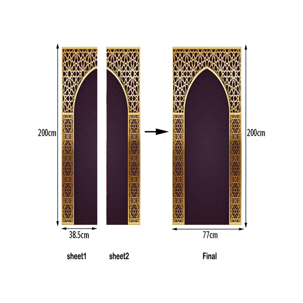 2 шт./компл. 3d мусульманских Творческий дверь Стикеры арабский Стиль индивидуальные деревянные двери Семья декоративная наклейка на стену дверь плакат