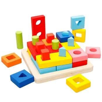 

HOT SALE MWZ Wooden Geometric Stacking Sort Toys Early Educational Shape Chunky Puzzle Games for Kids