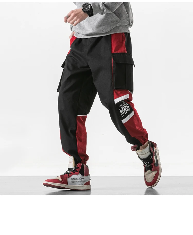 FUODRAO хип-хоп Уличная Цветная Лоскутная штаны карго с карманами Мужская Harajuku Мужская Jogger по щиколотку шаровары низ K171