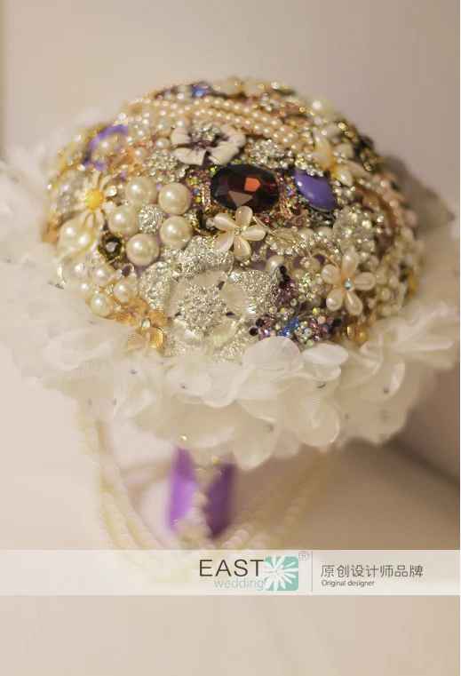 Фиолетовая брошь букет невесты Кристальный Свадебный букет на заказ креативные белые шелковые Цветочные букеты невесты