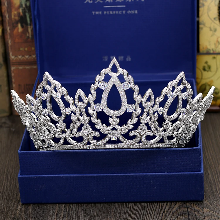 Fashion font b luxurious b font crystal big CZ zircon Princess crown font b wedding b