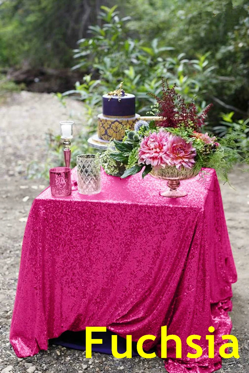 

B·Y Fuchsia Sequin Tablecloth 225x330cm Glitter Rectangular Bling Table Cloths for Wedding Party Christmas Banquet Decor -63