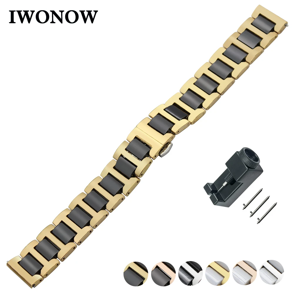 

Ceramic + Stainless Steel Watch Band 18mm 20mm 22mm Universal Watchband Quick Release Strap Butterfly Buckle Wrist Belt Bracelet