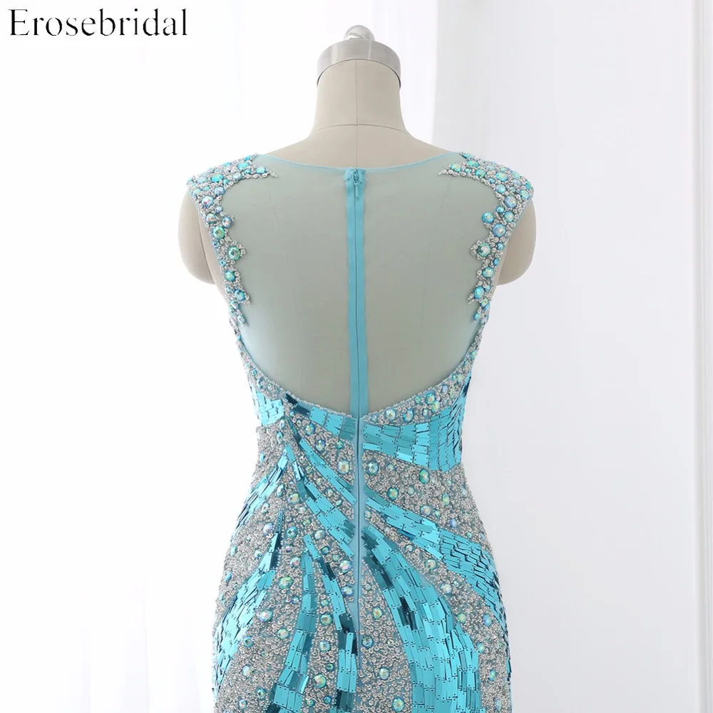 Prom Dresses Erosebridal 2019 Sparkly Beading Mermaid Evening Party Gowns Sheer Neck Gala Dress Illusion Back Custom Made ZCC05