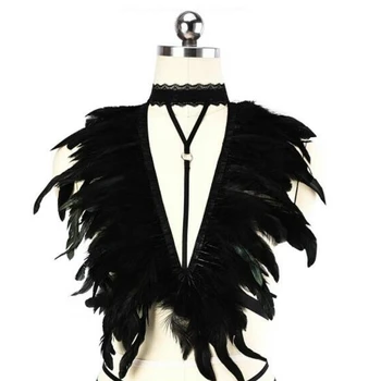 

Black Feather Harness Sexy Lace Collar Belt Shoulder Strap Bondage Body Women Harness Adjustable Cage LJH0032