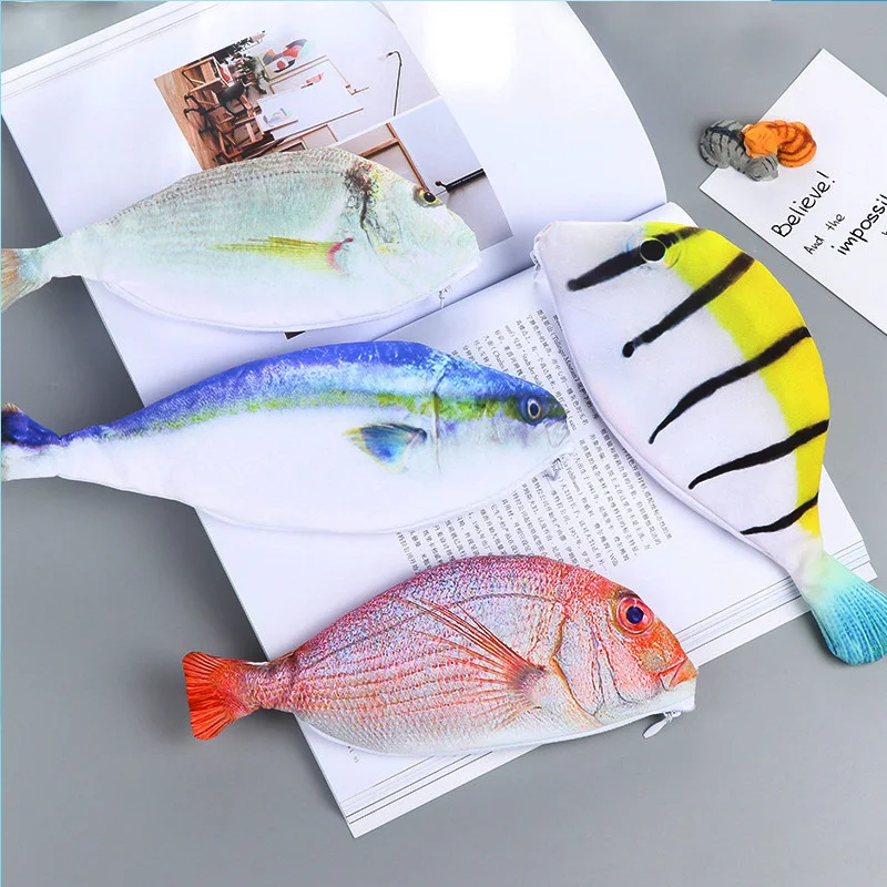 

New Creative Imitation Sea Fish Pen Bag Cute Knitted Fabric Large Capacity Pencil Case for Kids Novelty Gift School Stationery