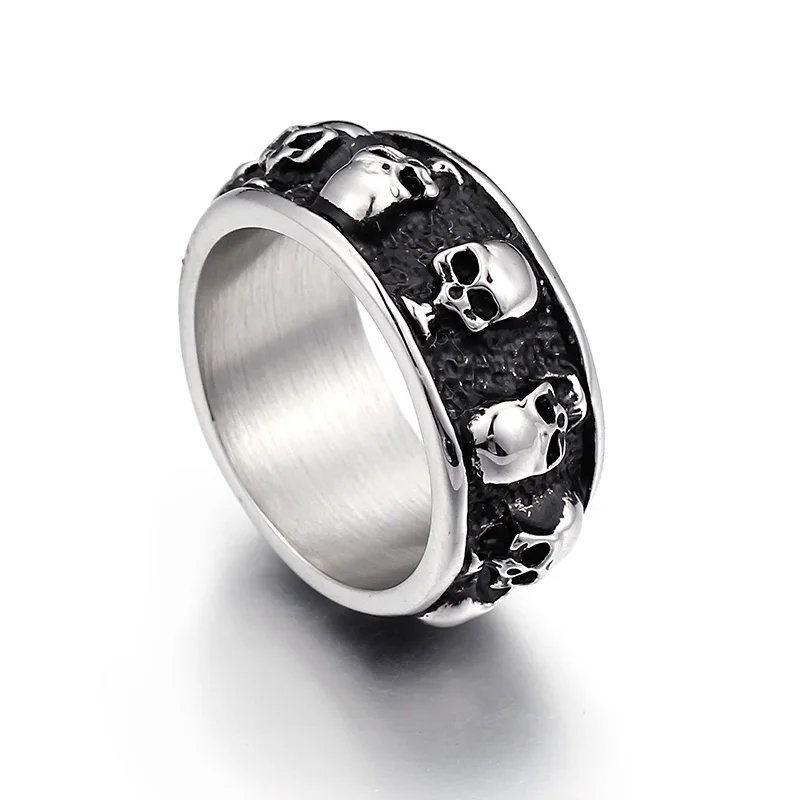

Punk Rock Men Biker Rings Vintage Gothic Skeleton Jewelry Antique Silver Skull Ring Stainless Steel Men Skull Ring USA Size 8-12