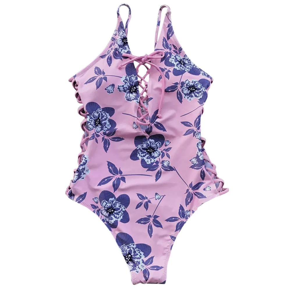 

2018 Sexy One Piece Swimsuit Women Swimwear Print Bodysuit Crochet Bandage Cut Out Beach Wear Bathing Suit Monokini Swimsuit