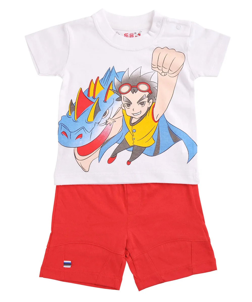 0-2 лет Комплект детской одежды для мальчиков короткий рукав одежда Комплекты для мальчиков для маленьких мальчиков летняя детская одежда из хлопка Джерси - Цвет: Red With Cartoon