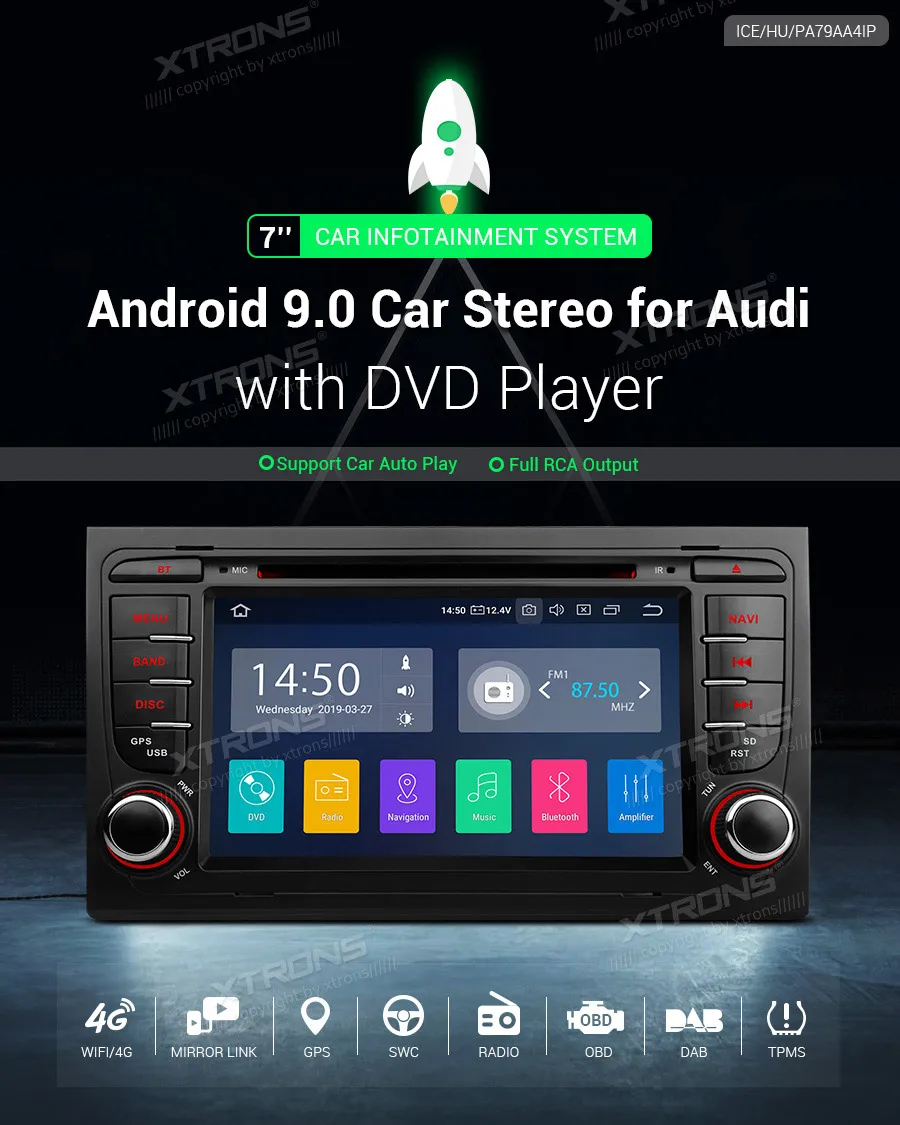 XTRONS " Android 9,0 автомобильный Радио dvd-плеер для Audi A4 S4 RS4 2002 2003 2004 2005-2008 SEAT Exeo gps навигация DAB OBD wifi FM