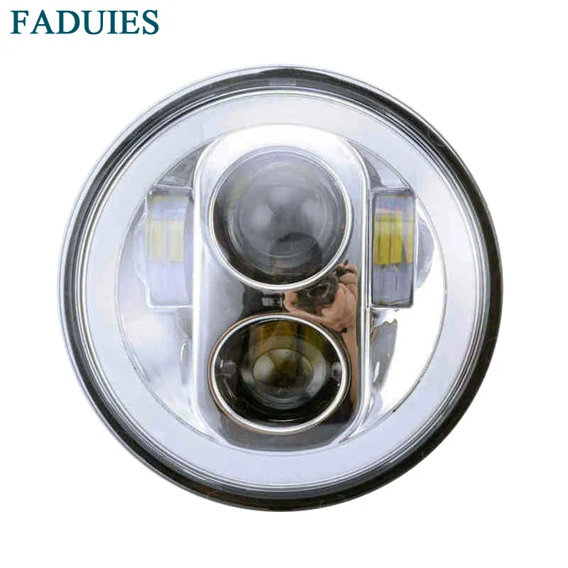 

FADUIES Chrome Led Motorcycle headlight 5.75" H4 Headlamp With white DRL Angel Eye For Harley Sportsters XL XG XR VRSCD Dyna