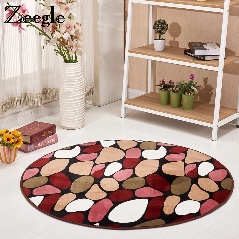 Zeegle Floral Coral Velvet Home Round Carpet For Bedroom Anti slip Baby Play Mats Area Rugs For