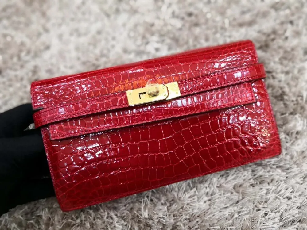 

Top quality shinny high glossy 100% real genuine crocodile skin women clutch wallet women evening purse bank credit card holder