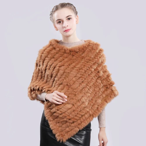 camel Модное пончо из натурального кроличьего меха, шарф из натурального кроличьего меха, вязаные эластичные женские вечерние шарфы из натурального кроличьего меха - Цвет: camel