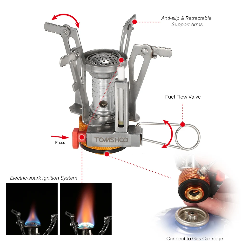 TOMSHOO наружная газовая плита, горелка, походная плита, складная плита, горелки с электрическим искровым зажиганием, кнопка, Бутан, пропан, канистра