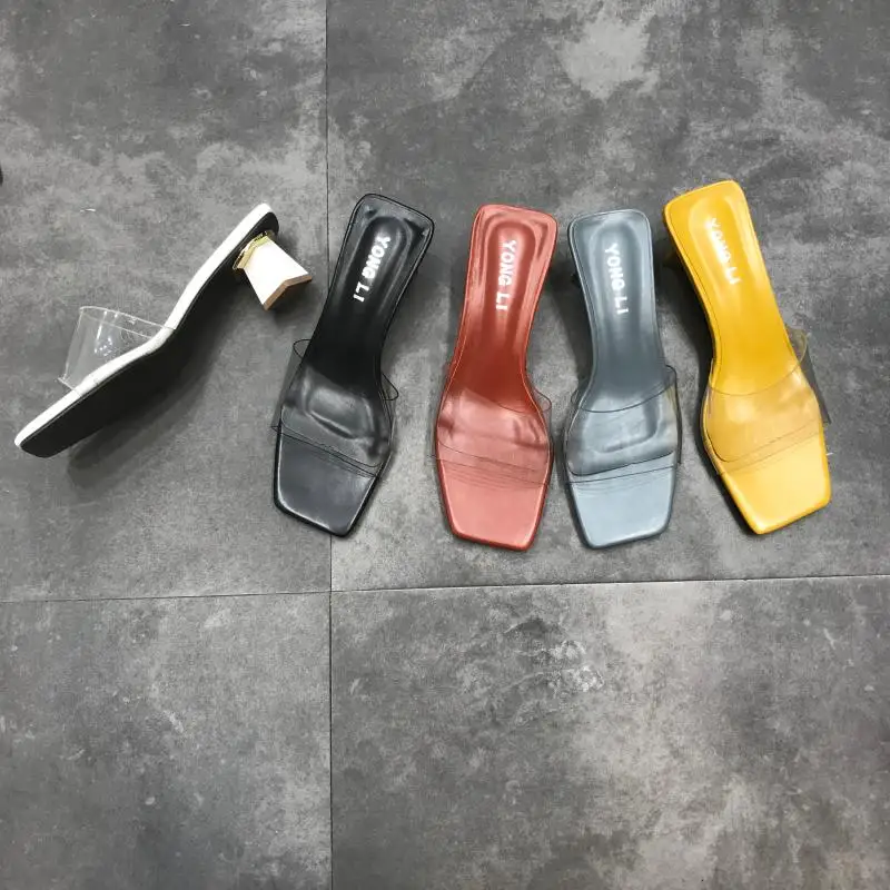

Clear Slides Leather Rubber Slippers Chunky Heel Pvc Modis Sliders Summer Ladies New 2019 Med Outside Female Transparent Korean