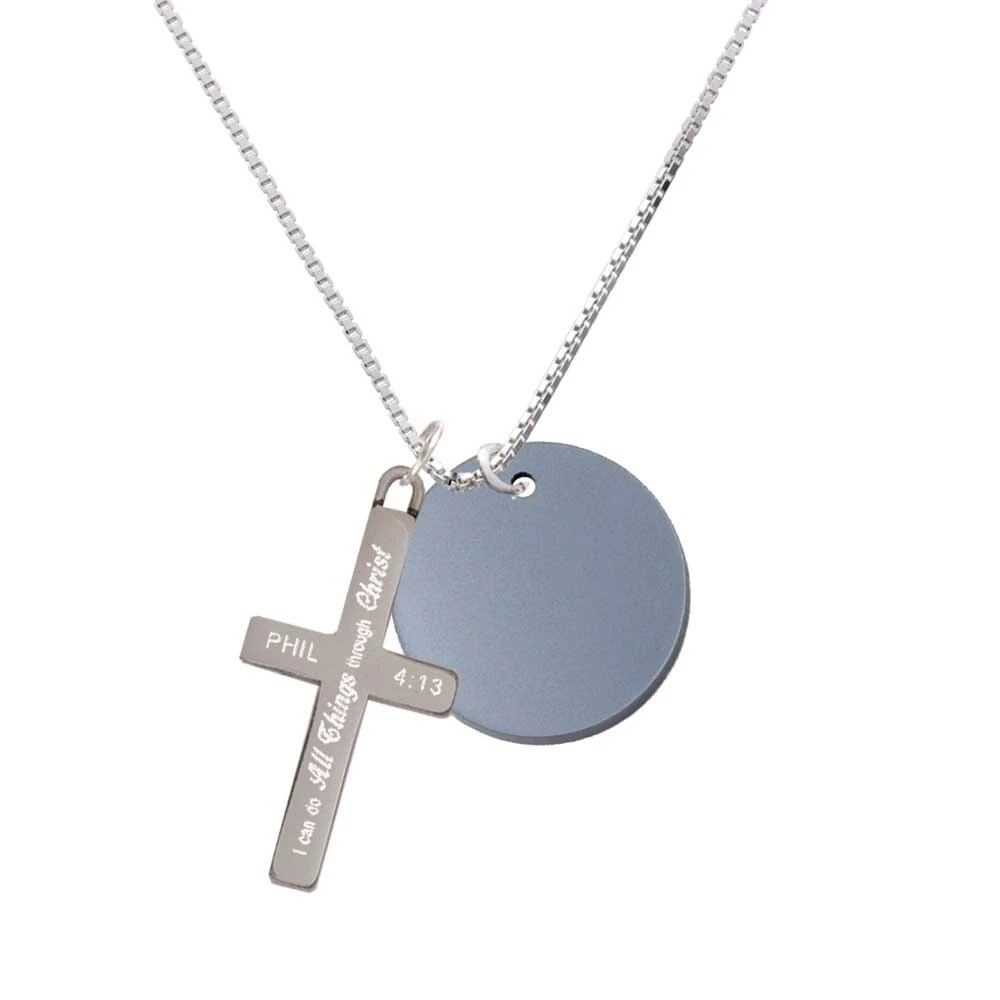 Acrylic 1 Disc Black Imitation Pearl - I Can Do All Things - Cross Necklace