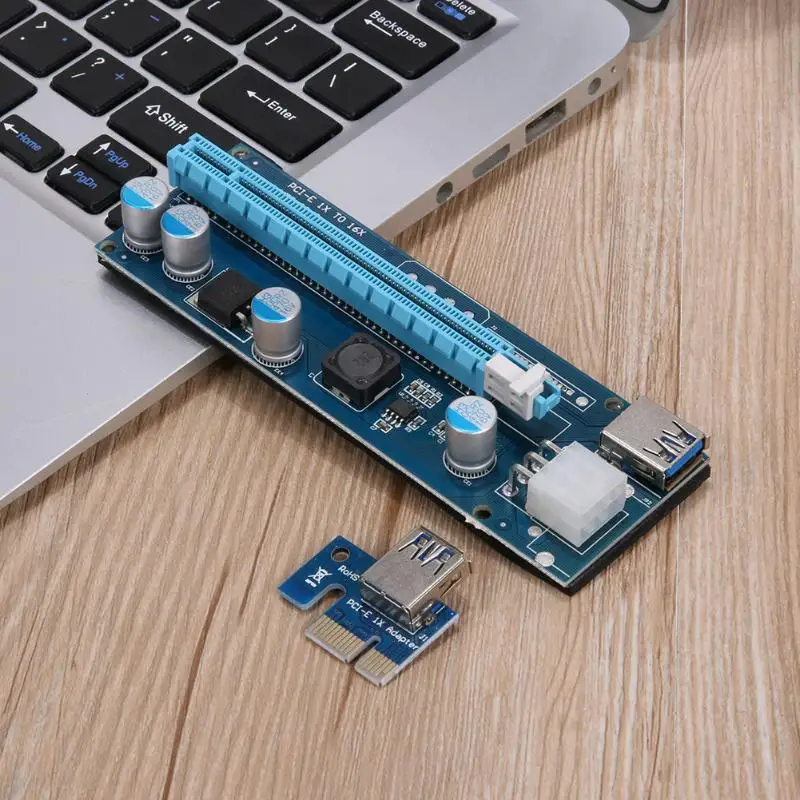 PCI E PCI-E 1X 2X 4X 8X 16X Extender Raiser Card 6Pin Graphics Card Riser Adapter with LED Indicator Light for BTC Mining