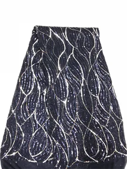 

2018 Wedding Gold Sequence Nigerian Lace Fabric Bridal Fashion African French Lace Fabric 5Yards Tulle Mesh Net Lace Materials