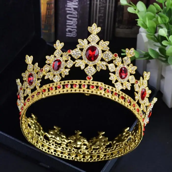 Роскошный Золотой Металл тиара и корона со стразами полный круг королева невесты украшения для волос свадебная диадема свадебные аксессуары для волос