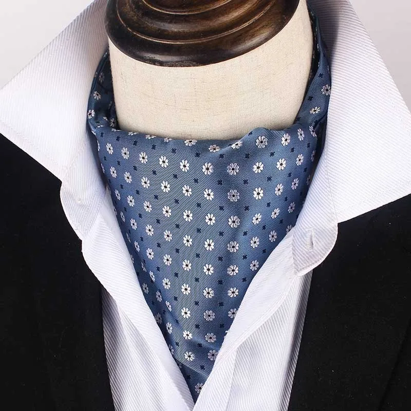 

Korean Silk Bridegroom Wedding Evening Party Men Tuxedo Suit Cravat Blue Neckerchief Scarf Daisy Floral Embroidery Tie Scarves