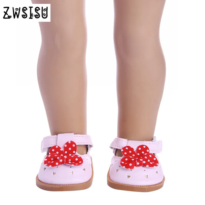 2017 new leather shoes lovely bows pink silver black suitable for 18 inches of American dolls