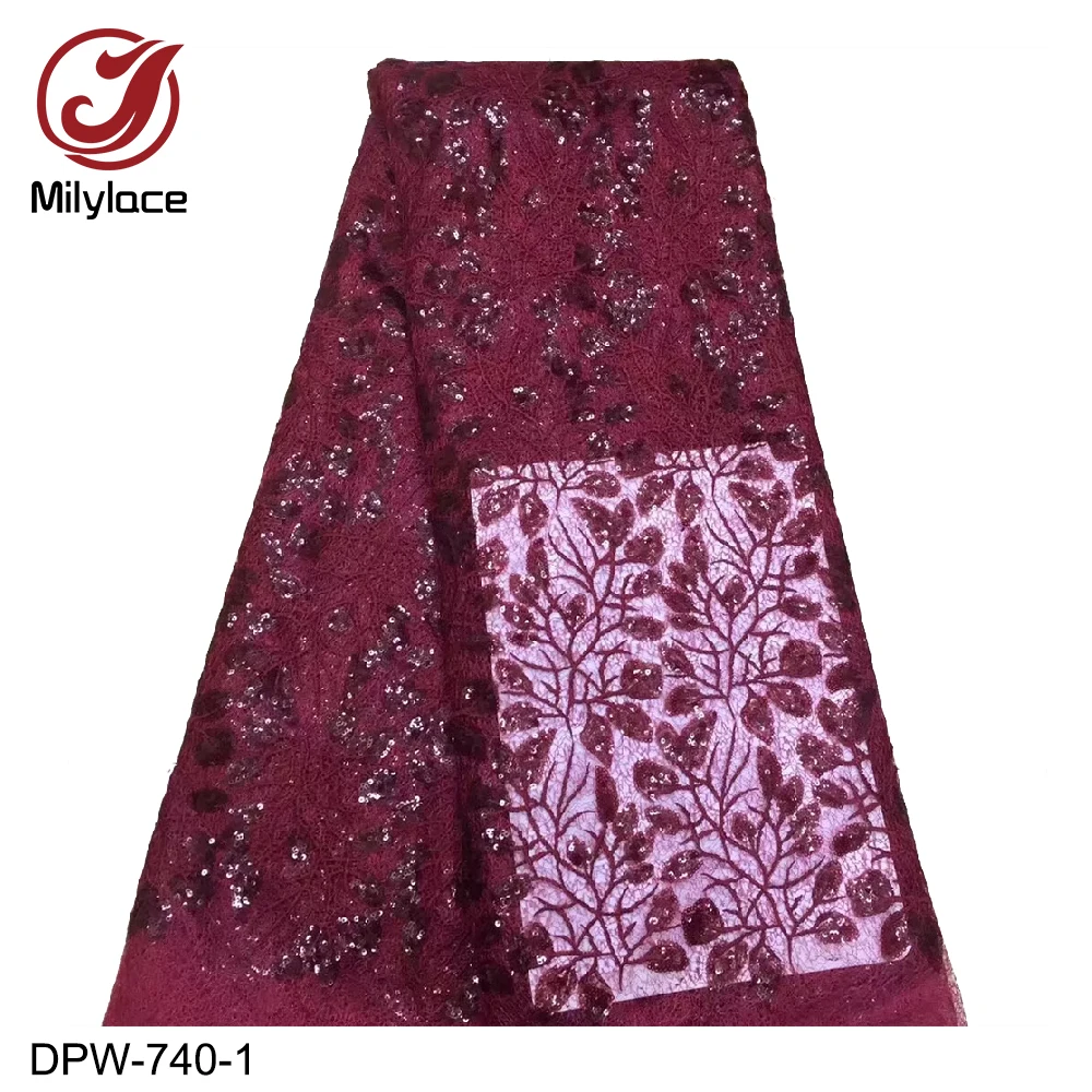 

New French Laces Fabrics High Quality Sequins Embroidery Tulle African Laces Fabric Nigerian Lace Fabric for Wedding DPW-740