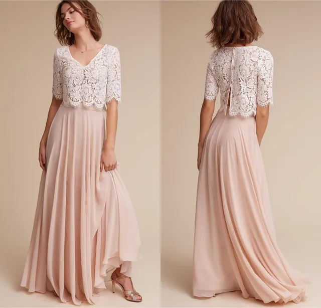 Best Price Two Piece A Line Bridesmaid Dresses V Neck 1/2 Lace Chiffon Floor Length Beach Bridesmaid Dresses Best Price Two Piece A Line Bridesmaid Dresses V Neck 1/2 Lace Chiffon Floor Length Beach Bridesmaid Dresses