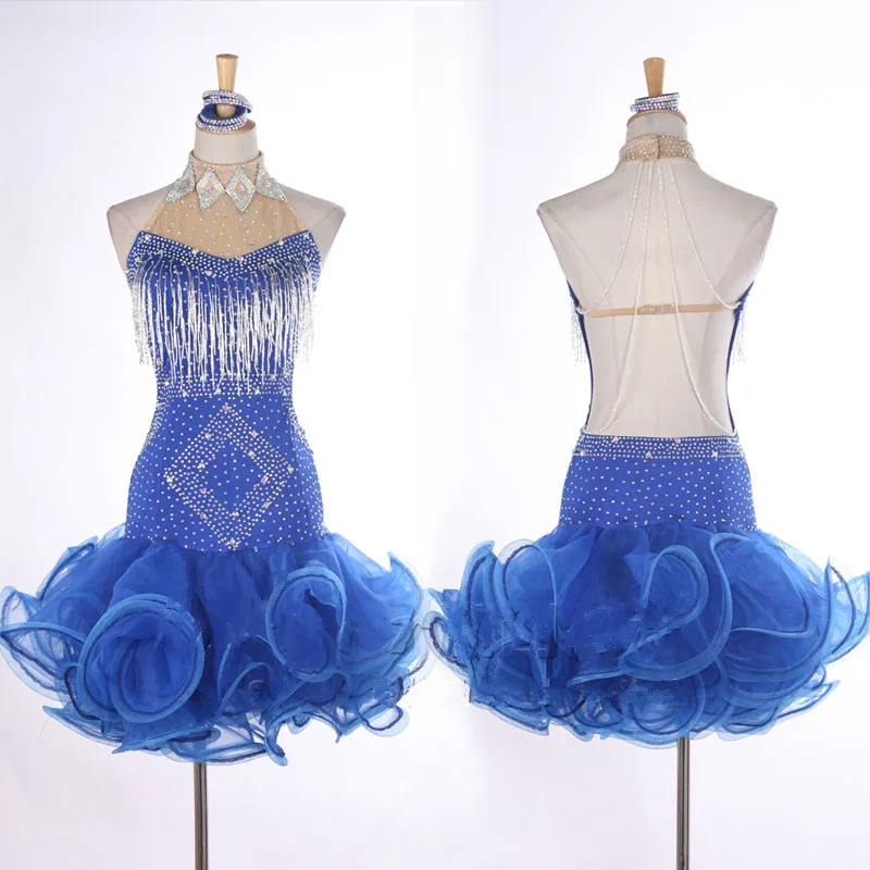 

High-end Latin Dance Dress Women Pettiskirt Beaded Tube Tassel Hot Diamond Costumes Suits Female Tailored Samba Dance Clothing