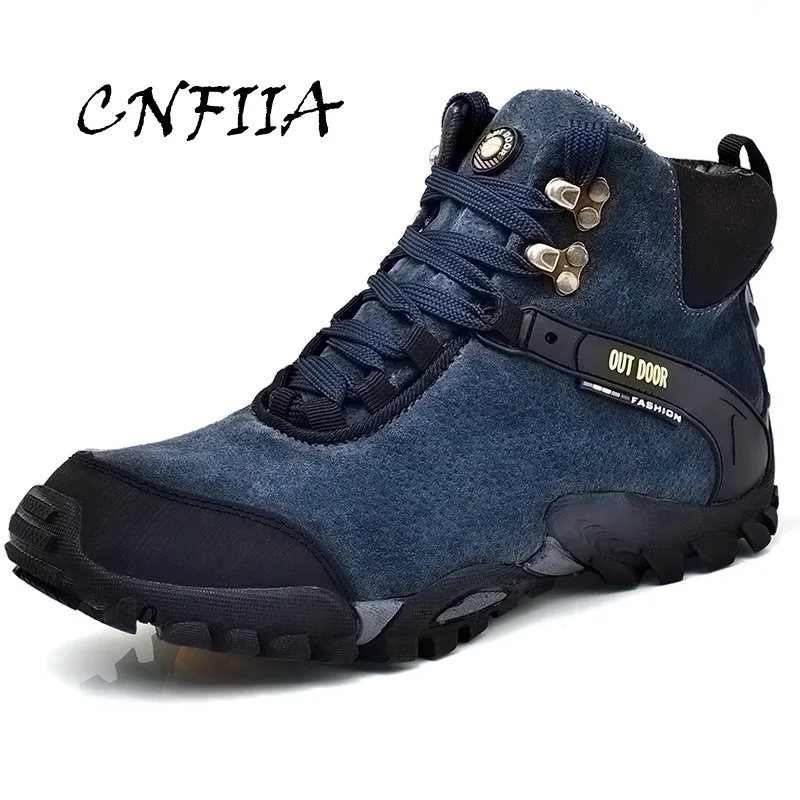 

CNFIIA Men Boots Fur Warm Trekking Shoes Snow Winter Boots Men Plus Size 45 46 High Quality Luxury Blue Black Footwear Anti-Slip