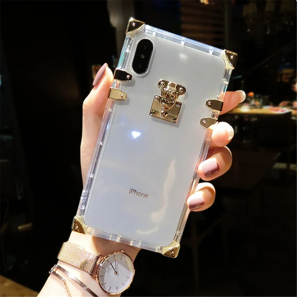 Popular square corner clear crystal soft silicone case for iPhone X XS