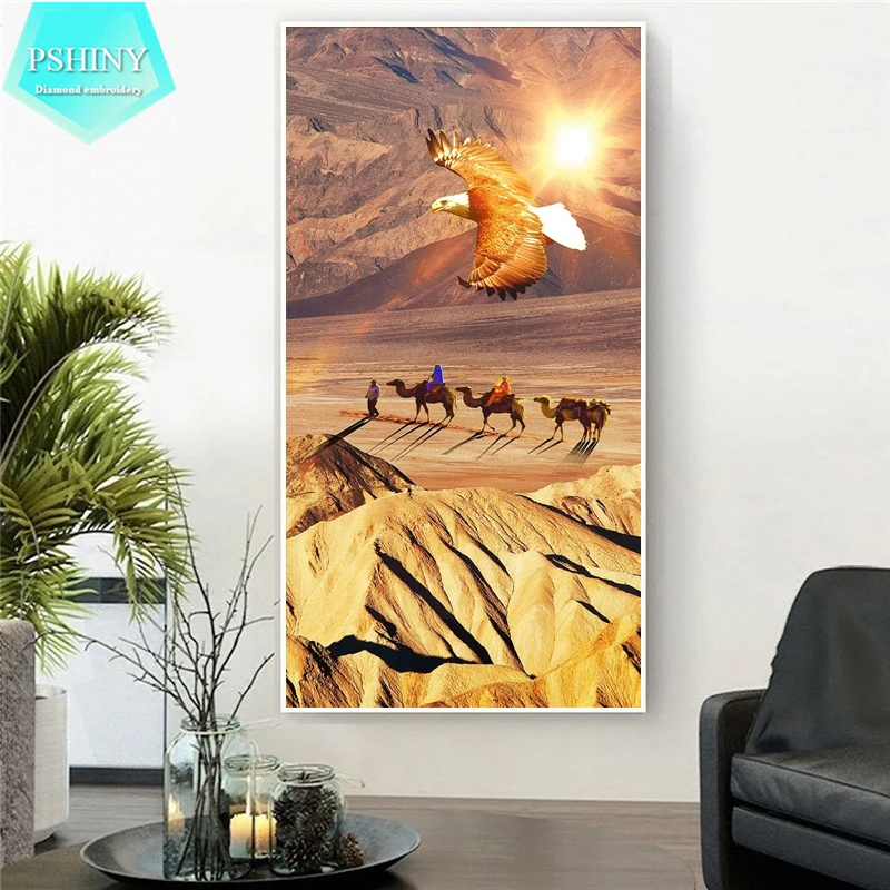 PSHINY 5D DIY Diamond Painting Desert Landscape Pictures With Full Display Square Rhinestones Needlework New Arrivals 2021 | Дом и сад