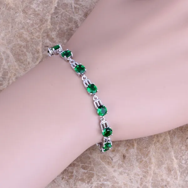 Конфетно-зеленый кубический цирконий 925 пробы Серебряный браслет-цепочка 6-7,5 дюймов S0376