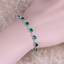 Конфетно-зеленый кубический цирконий 925 пробы Серебряный браслет-цепочка 6-7,5 дюймов S0376