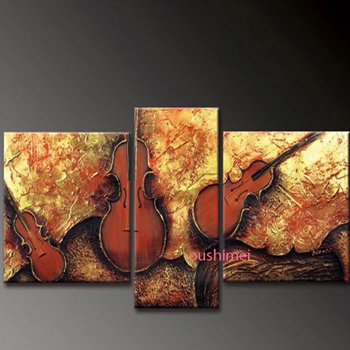 

Handmade Modern 3 P Music Pictures On Canvas Abstract Oil Painting Guitar Still Life Paintings For Living Room Decor Wall Art