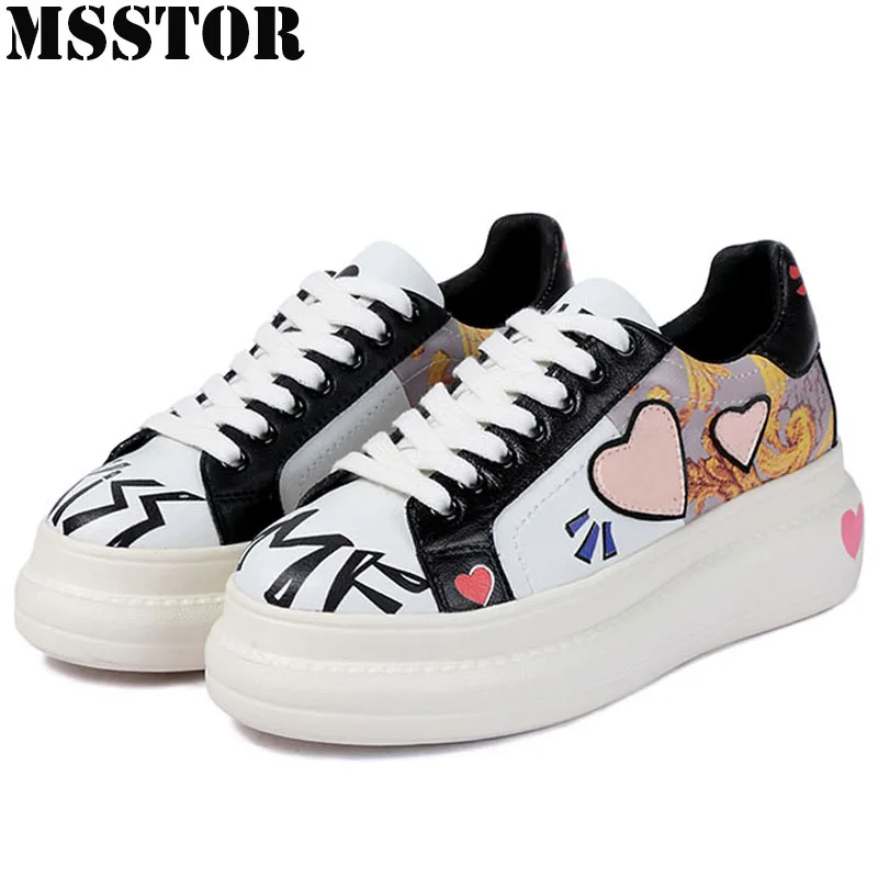 MSSTOR 2018 New Fashion Women's Running Shoes Genuine Leather Casual Sport Shoes Woman Brand Athletic Walking Ladies Sneakers