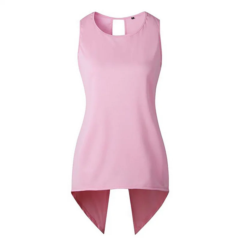 Vertvie женские рубашки для йоги с круглым вырезом, футболка без рукавов, топ для фитнеса, свободная однотонная спортивная одежда, женская спортивная одежда, большой размер, новинка - Цвет: Розовый