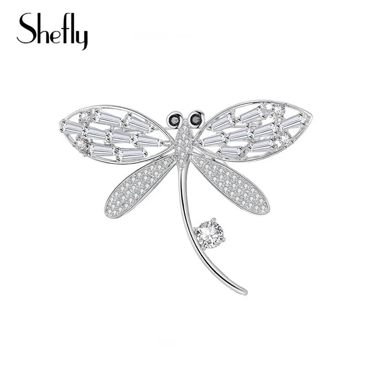

Shefly Design Silver Color Dragonfly Shapes Copper Crystal Brooch Pins Cute Jewelry Gift For Girl & Pins Broches De Strass Luxo