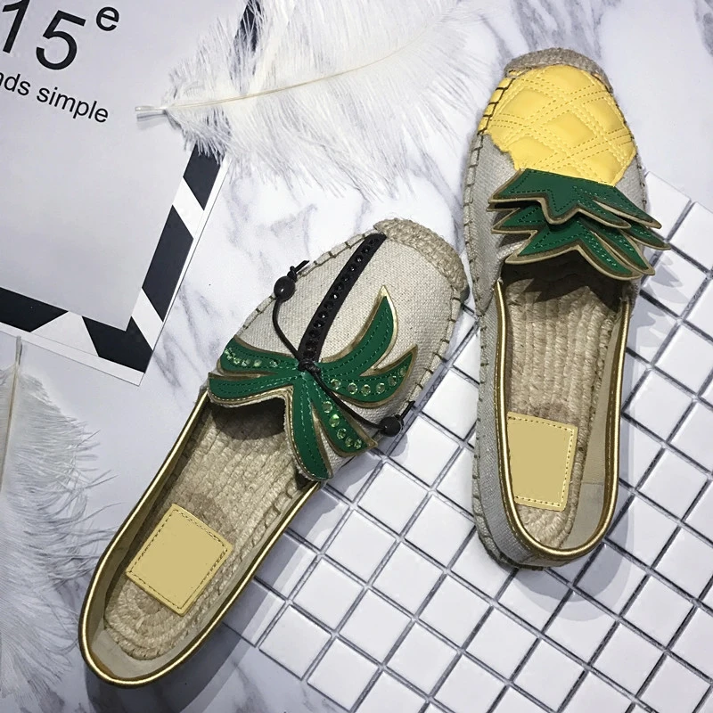 

Women Lovely Pineapple Canvas Flat Espadrilles Women Fisherman Breathable Straw Cute Round Toe Hemp Cheap Designer Slip On