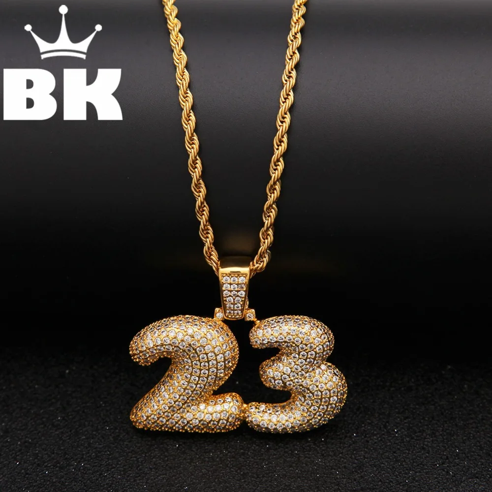 

THE BLING KING Custom bubble numbers CZ Pendant Necklace Hip Hop Full Iced Out Cubic Zirconia gold sliver CZ Stone