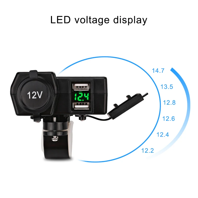 

Motorcycle Charger Led Voltmeter Motorbike Cigarette Lighter Dual USB Socket for 12V Motorcycle Phone Charger