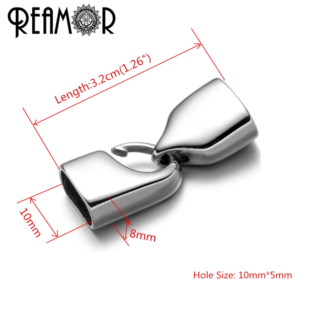 REAMOR 316L Stainless steel Hook Clasp For 10x5mm Licorice Leather Cord Men Bracelet Connectors Charms Jewelry Findings Making Jewelry Findings