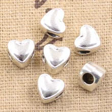 Pingente coração 8x7x9mm, buraco grande 3.5mm, cor prata antiga, miçangas, encantos, faça você mesmo, 15 peças pingentes pulseira contas jóias